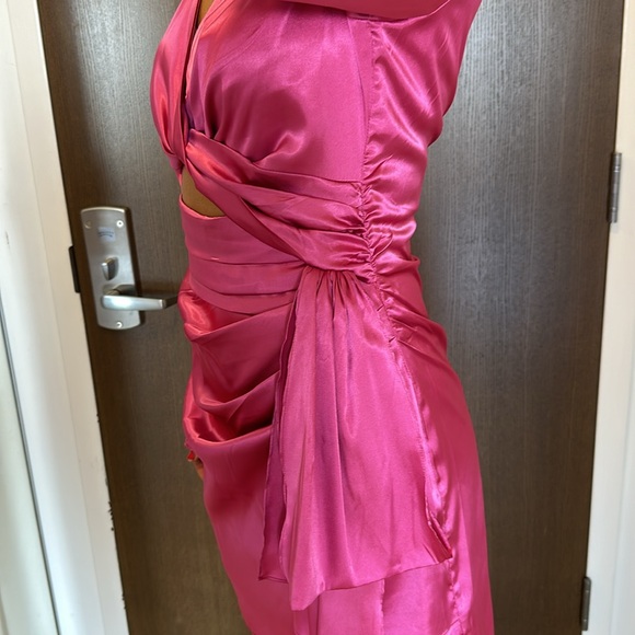 LULUS Sexy Twist Pink Sheen Party Dress Pleated Skirt with Faux Sash - Picture 10 of 13